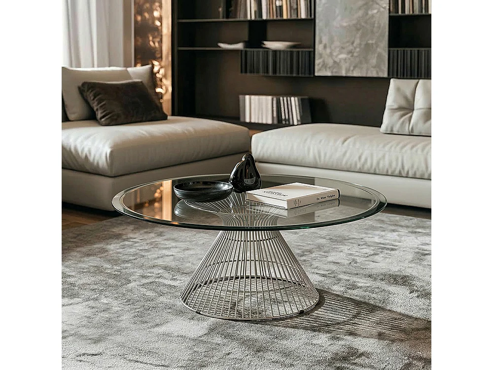 Tavolino da caffè rotondo in vetro e metallo – Tavolo moderno per soggiorno – Barrel