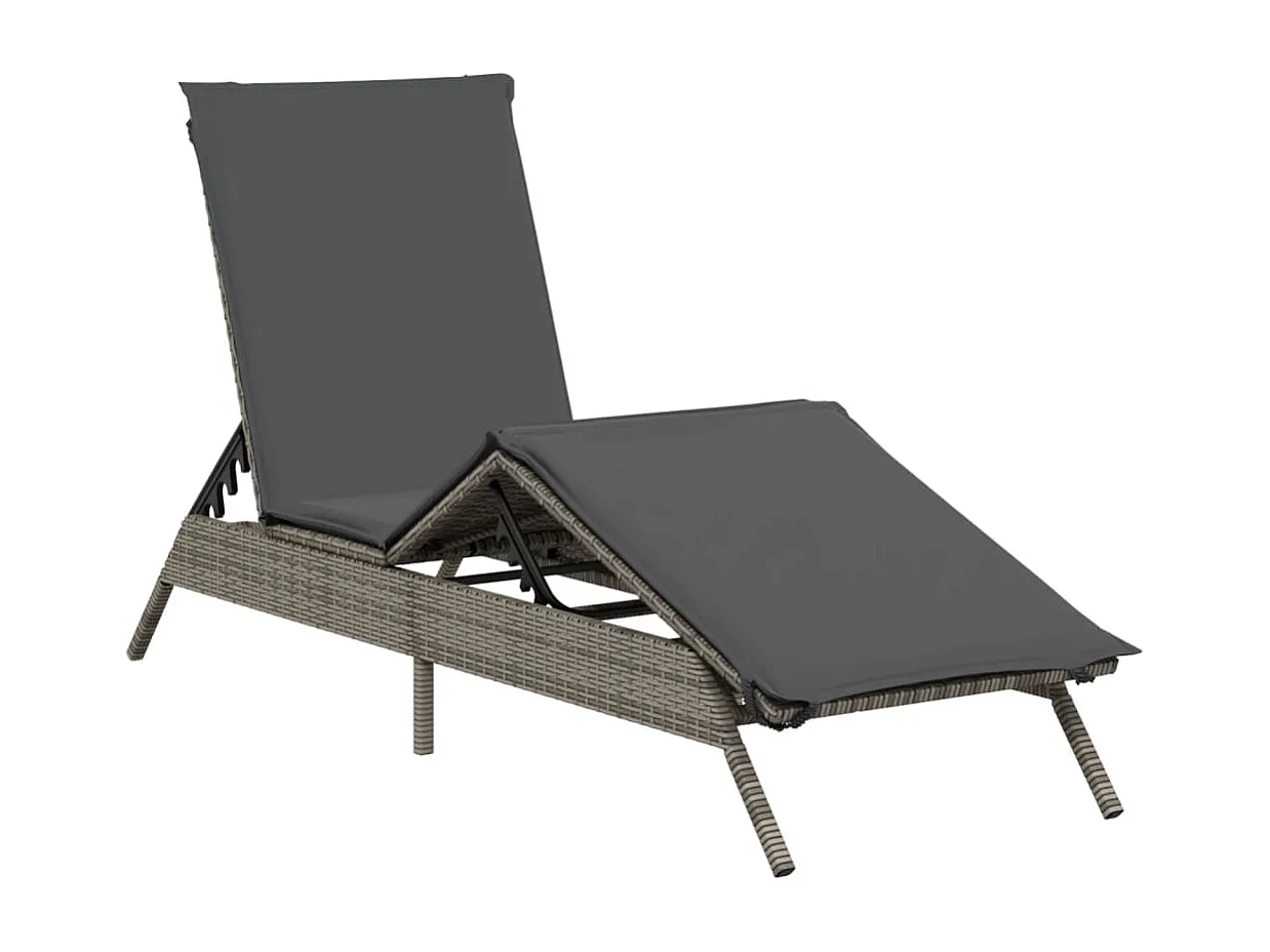 Chaises longues avec coussins lot de 2 gris résine tressée