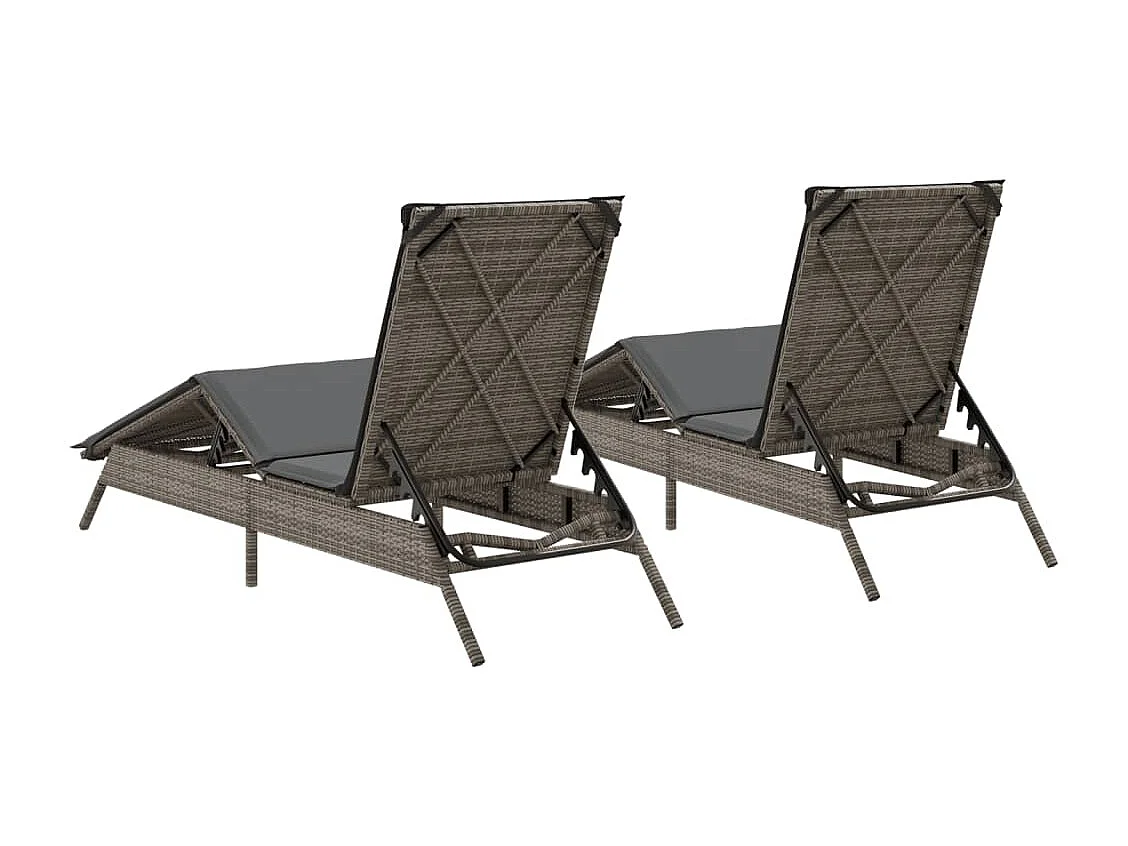 Chaises longues avec coussins lot de 2 gris résine tressée