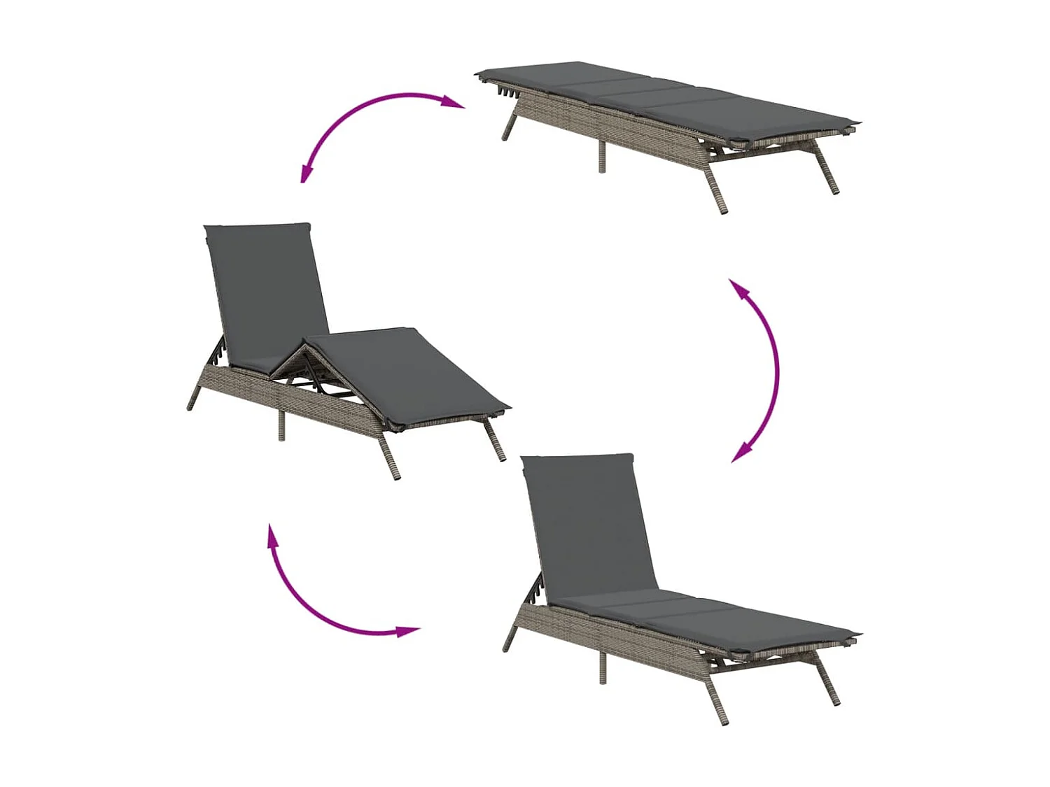 Ligstoelen 2 st met kussens poly rattan grijs