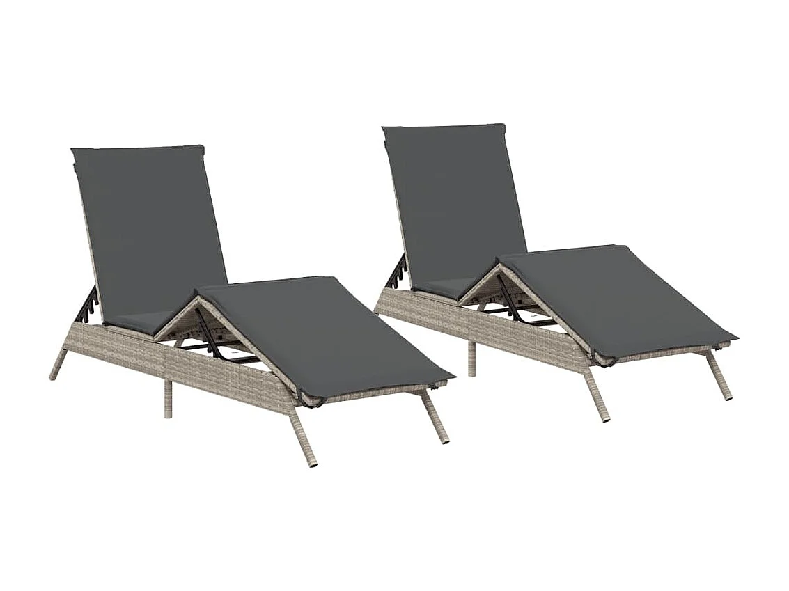 Chaises longues avec coussins lot de 2 gris résine tressée