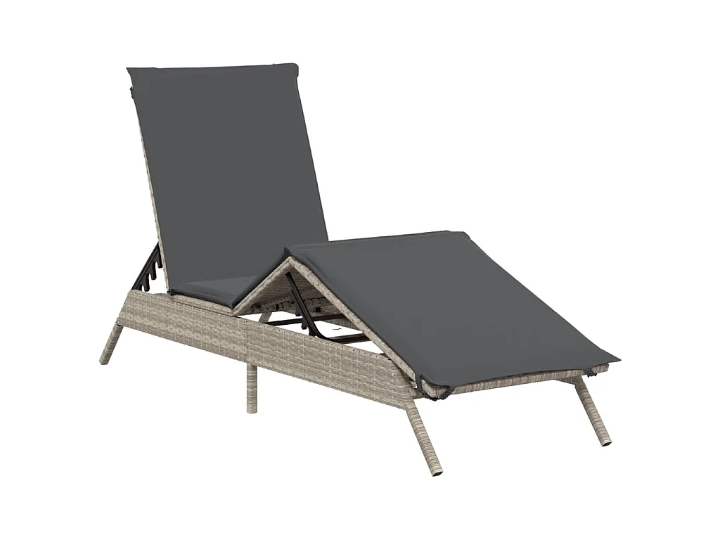 Ligstoelen 2 st met kussen poly rattan lichtgrijs