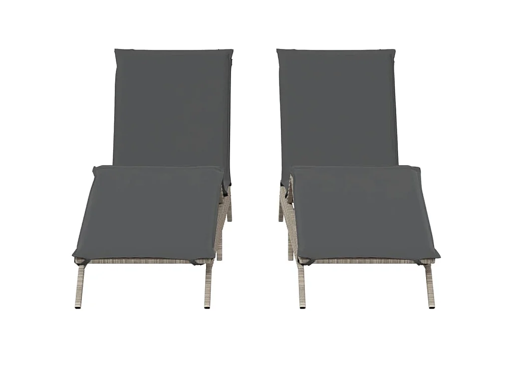 Ligstoelen 2 st met kussen poly rattan lichtgrijs
