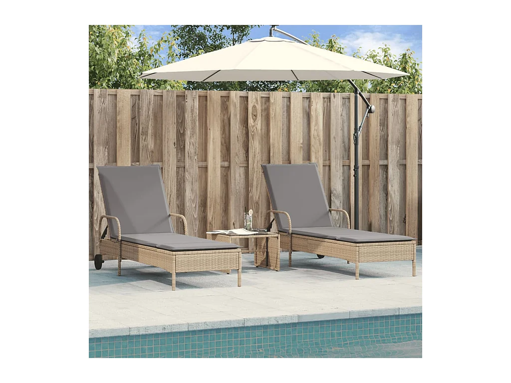 Chaises longues avec coussins lot de 2 beige résine tressée