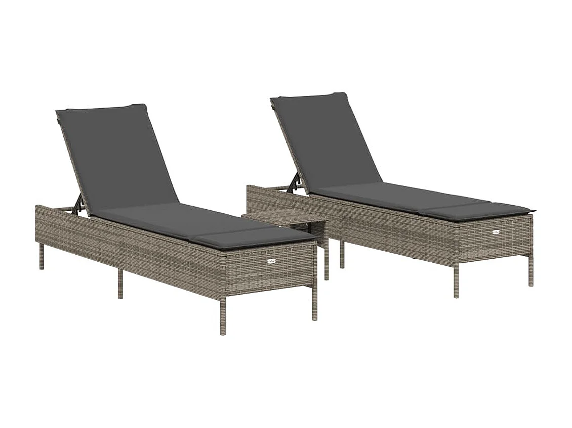 Ensemble de chaises longues avec coussins 3 pcs gris poly rotin