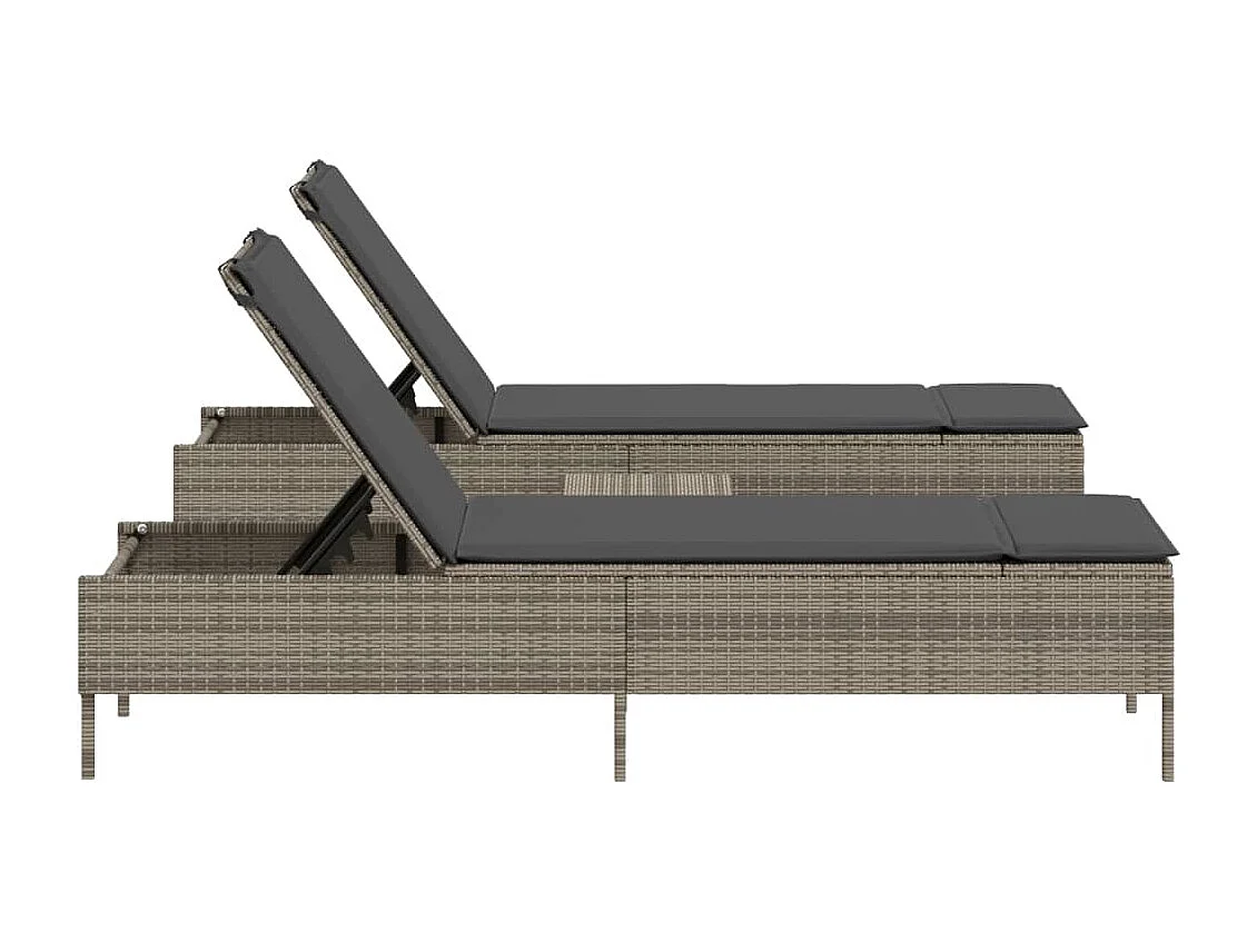 Ensemble de chaises longues avec coussins 3 pcs gris poly rotin