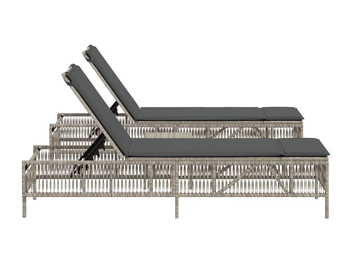 Lettini Prendisole 2pz con Tavolino Grigio Chiaro in Polyrattan