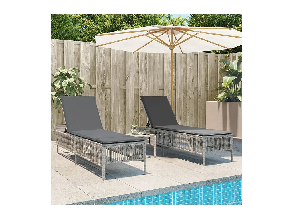 Chaises longues lot de 2 avec table gris clair résine tressée