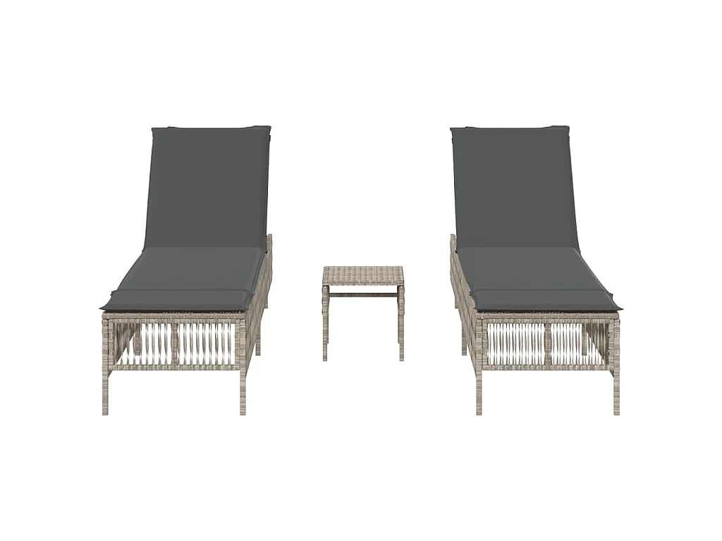 Sonnenliegen 2 Stk. mit Tisch Hellgrau Poly Rattan