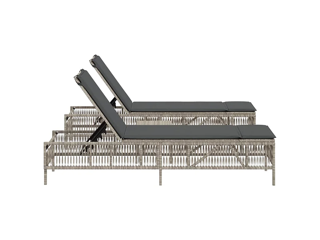 Sonnenliegen 2 Stk. mit Tisch Hellgrau Poly Rattan