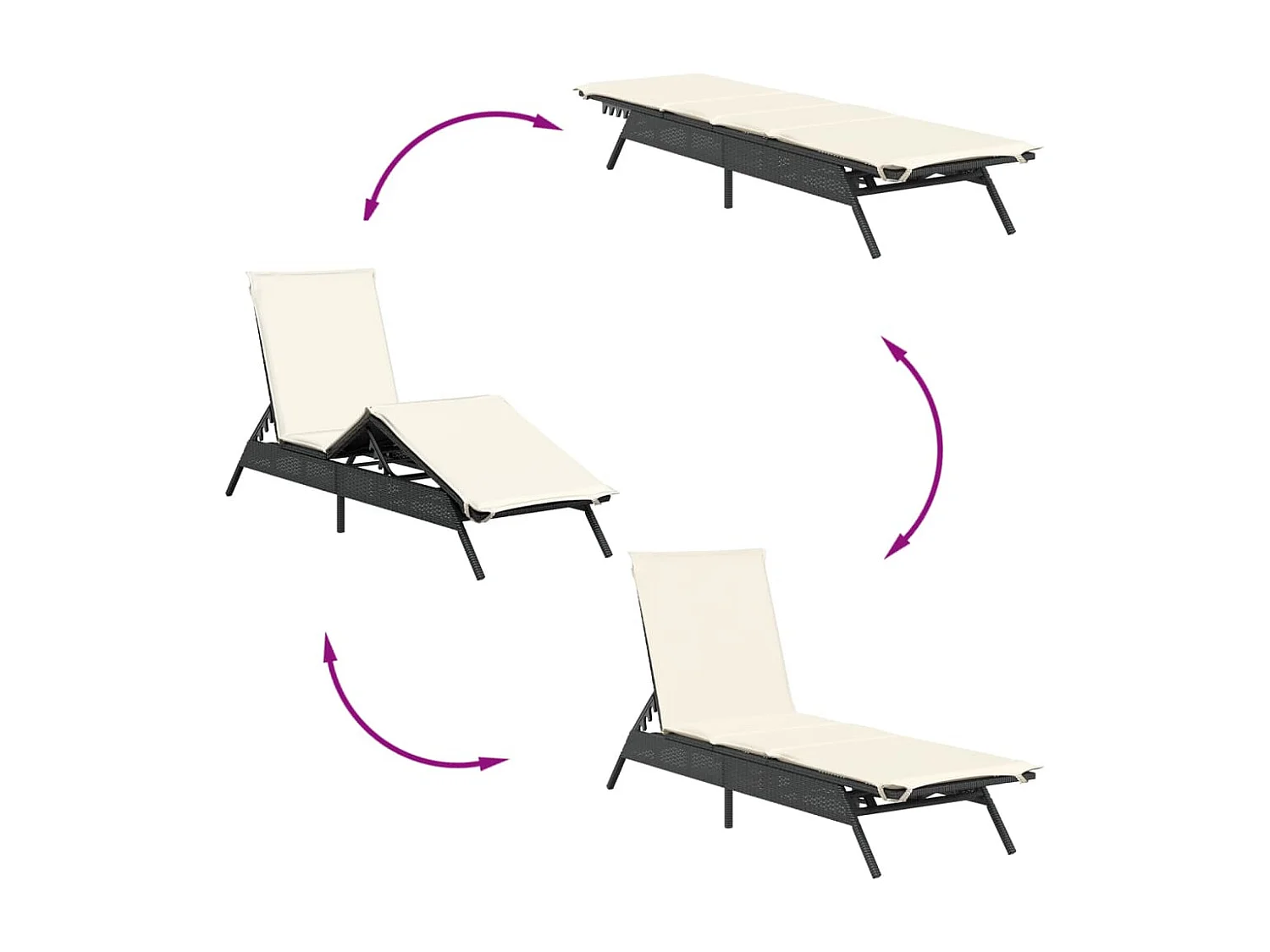 Chaises longues avec coussins lot de 2 noir résine tressée
