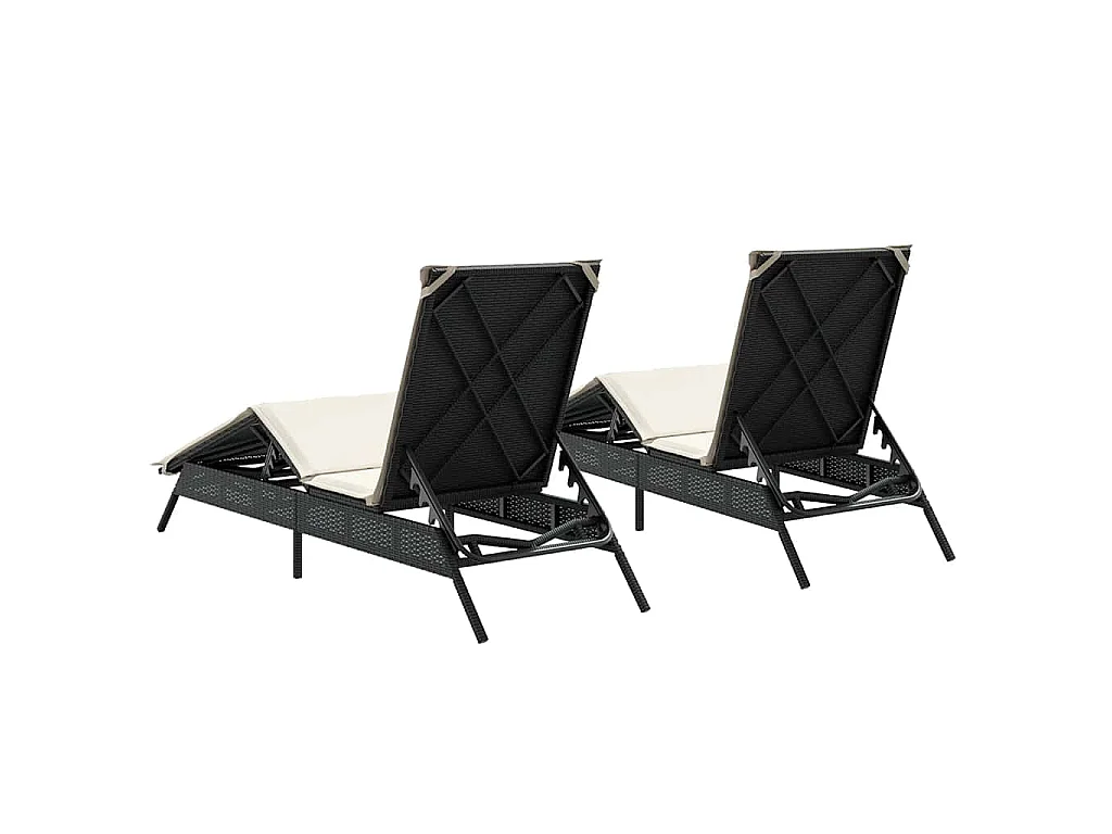 Espreguiçadeiras com almofadões 2 pcs vime PE preto
