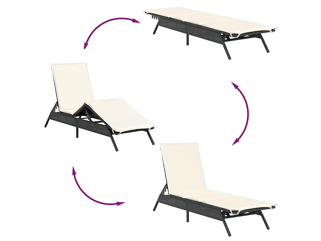 Espreguiçadeiras com almofadões 2 pcs vime PE preto