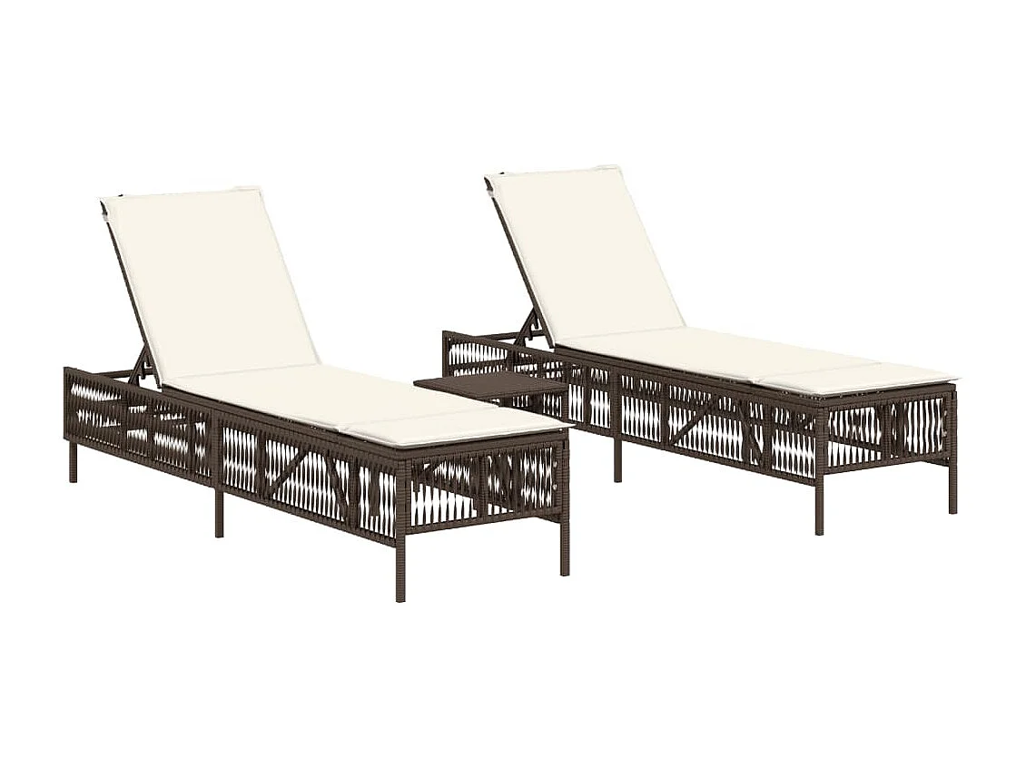 Chaises longues lot de 2 avec table marron résine tressée