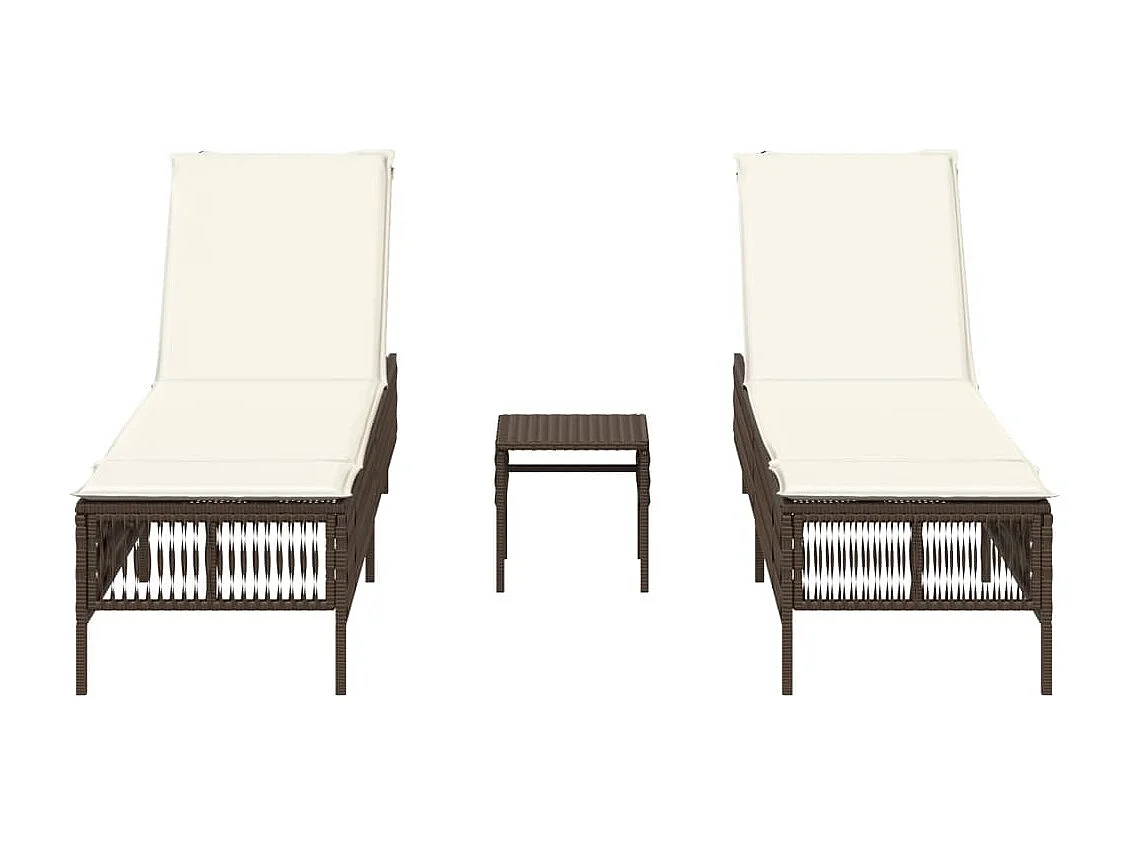 Lettini Prendisole 2 pz con Tavolino Marrone in Polyrattan