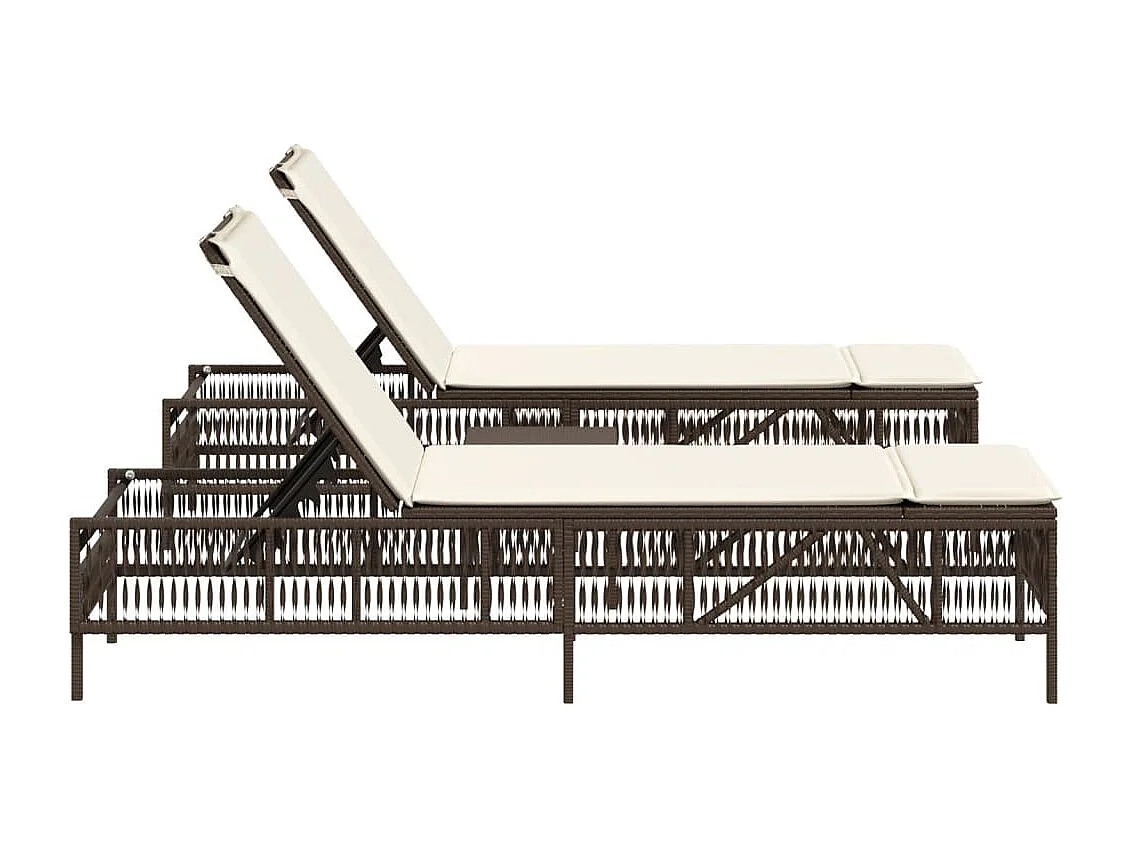 Lettini Prendisole 2 pz con Tavolino Marrone in Polyrattan