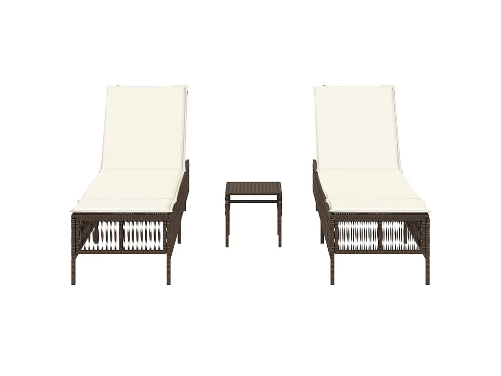 Sonnenliegen 2 Stk. mit Tisch Braun Poly Rattan