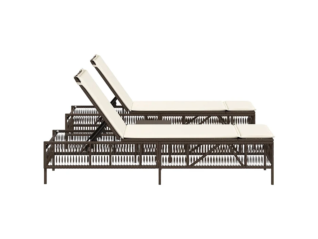 Sonnenliegen 2 Stk. mit Tisch Braun Poly Rattan