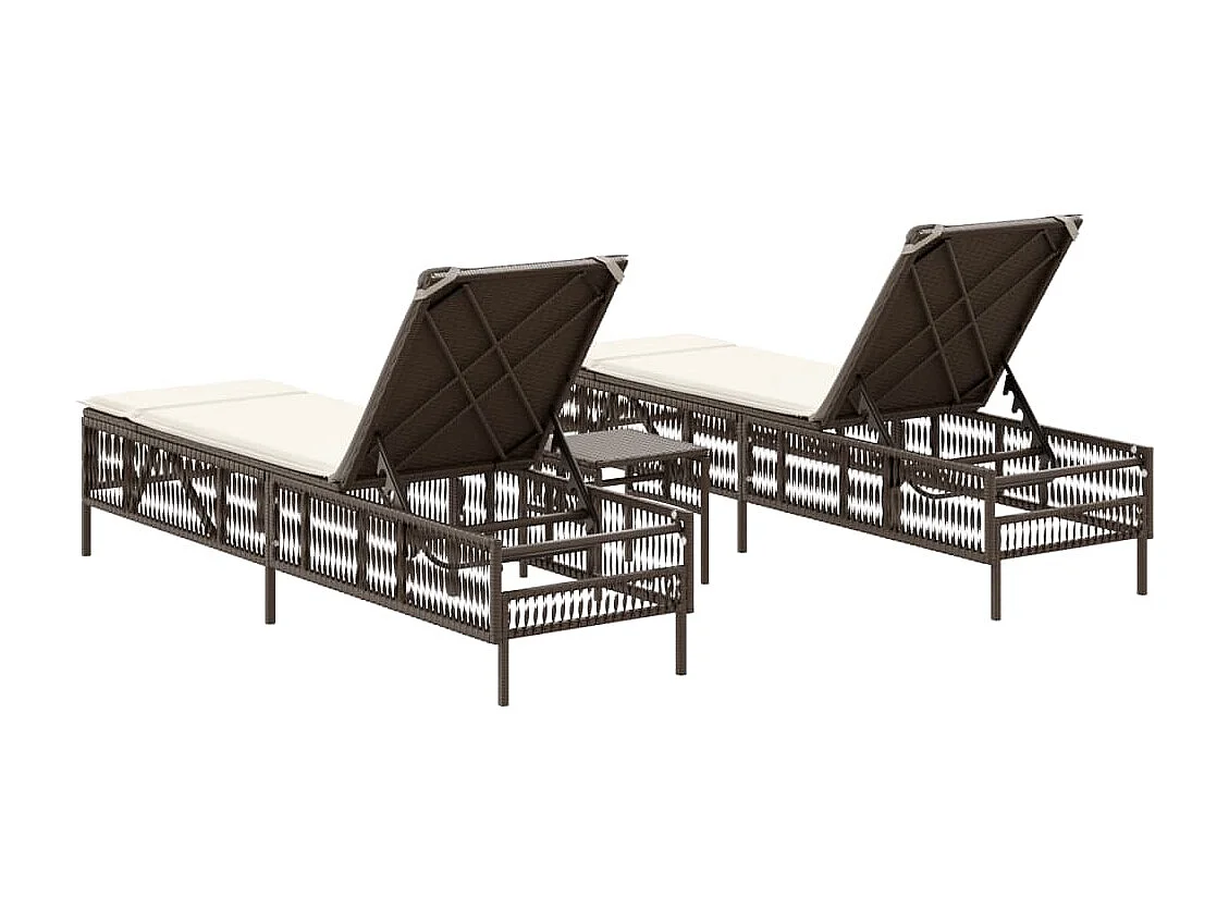 Sonnenliegen 2 Stk. mit Tisch Braun Poly Rattan