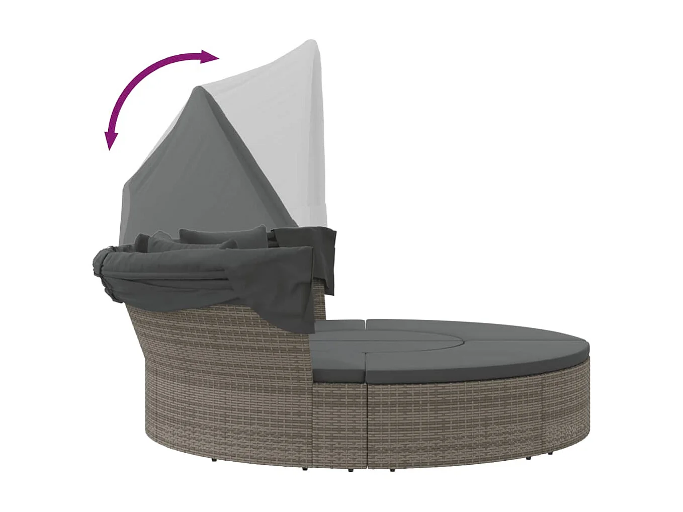 Lettino Prendisole Esterno Tetto e Cuscini Grigio in Polyrattan