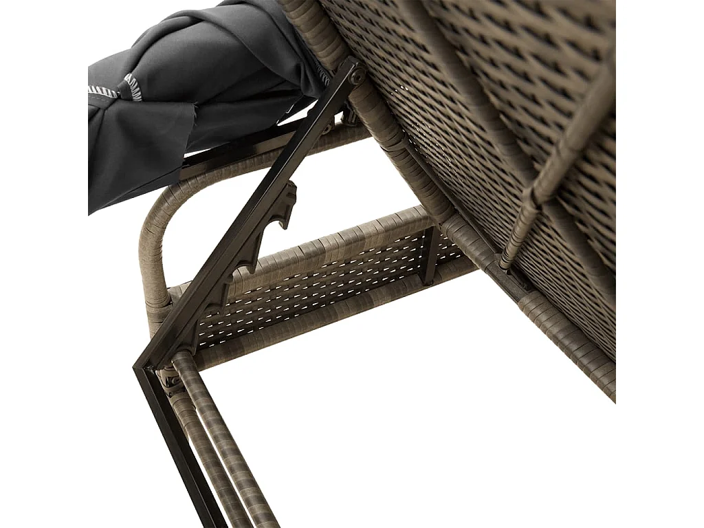 Ligbedden 2 st met luifels en tafel poly rattan grijs