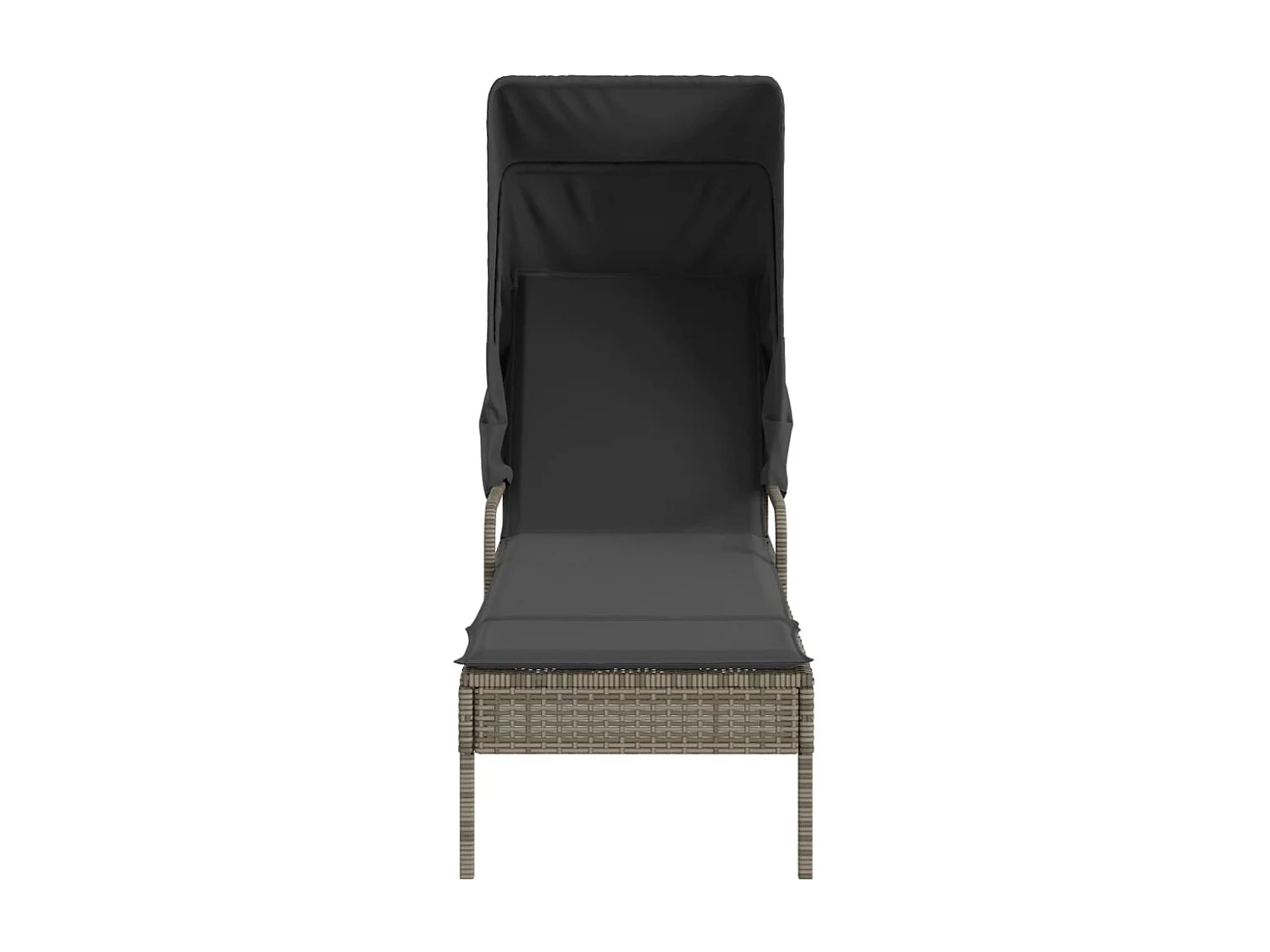 Ligbedden 2 st met luifels en tafel poly rattan grijs