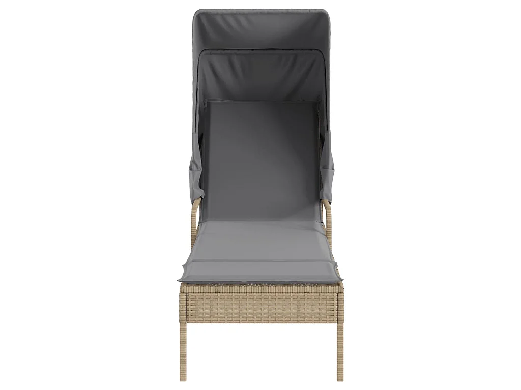 Lettini Prendisole 2 pz con Baldacchino e Tavolino Polyrattan