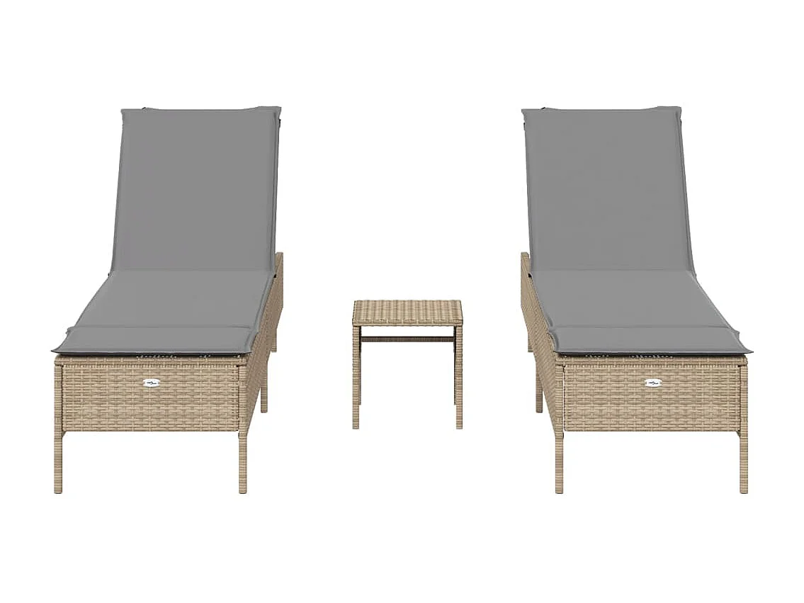 3-delige Ligbeddenset met kussens poly rattan beige