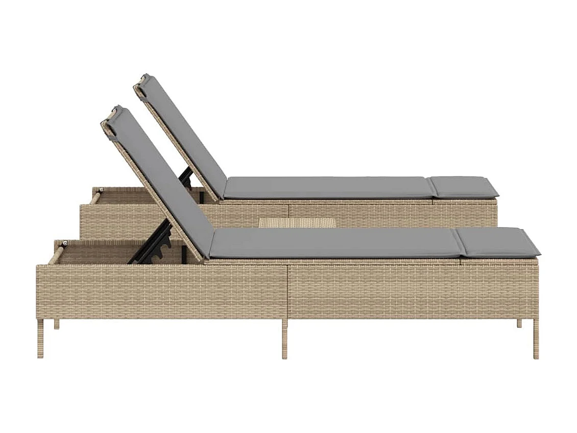 3-delige Ligbeddenset met kussens poly rattan beige