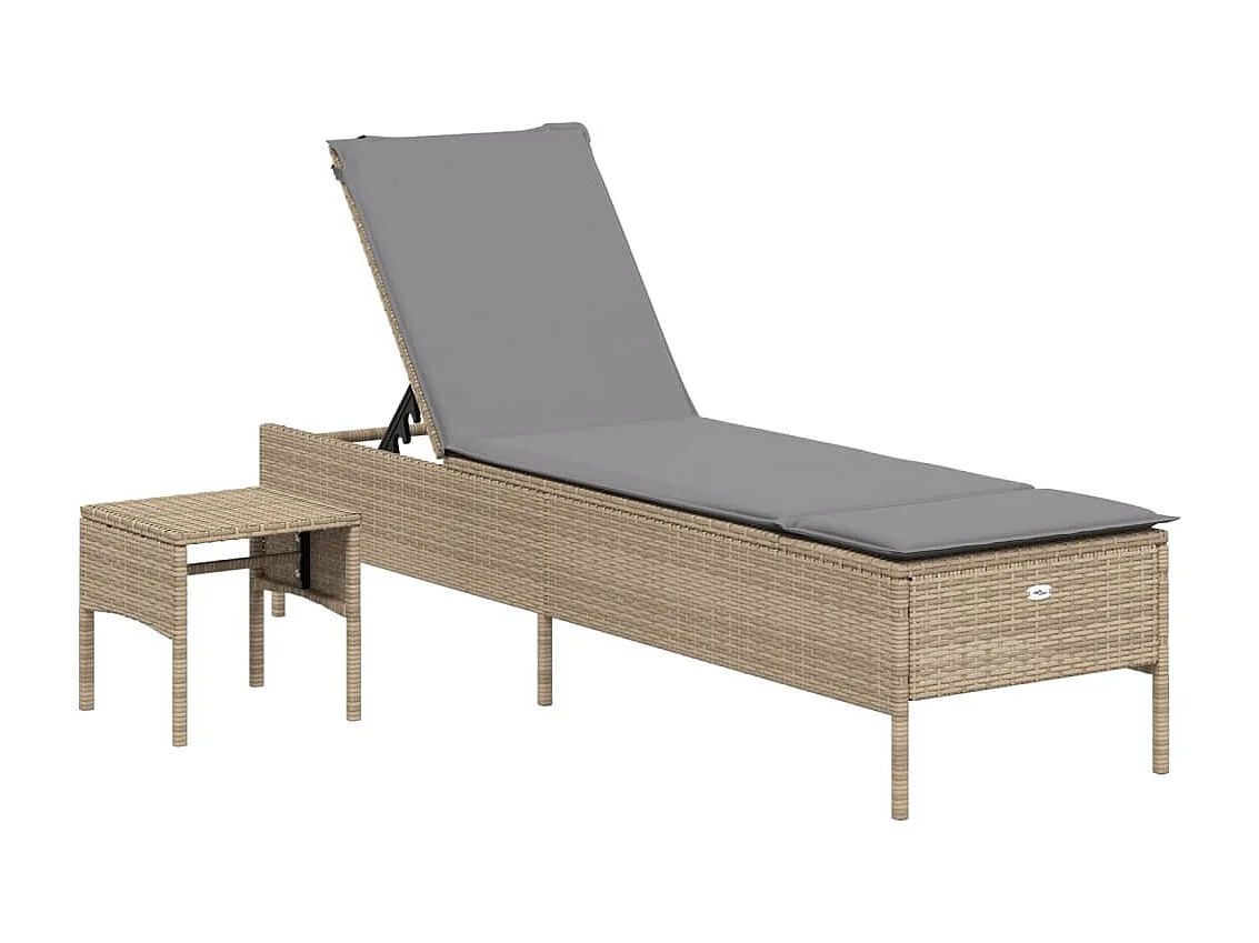 3-delige Ligbeddenset met kussens poly rattan beige