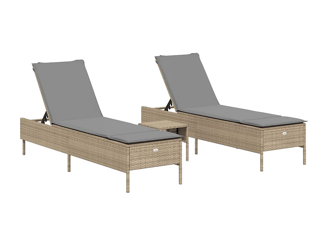 Set Lettini Prendisole con Cuscini 3pz Marrone in Polyrattan