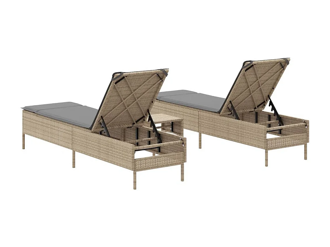 Set Lettini Prendisole con Cuscini 3pz Marrone in Polyrattan