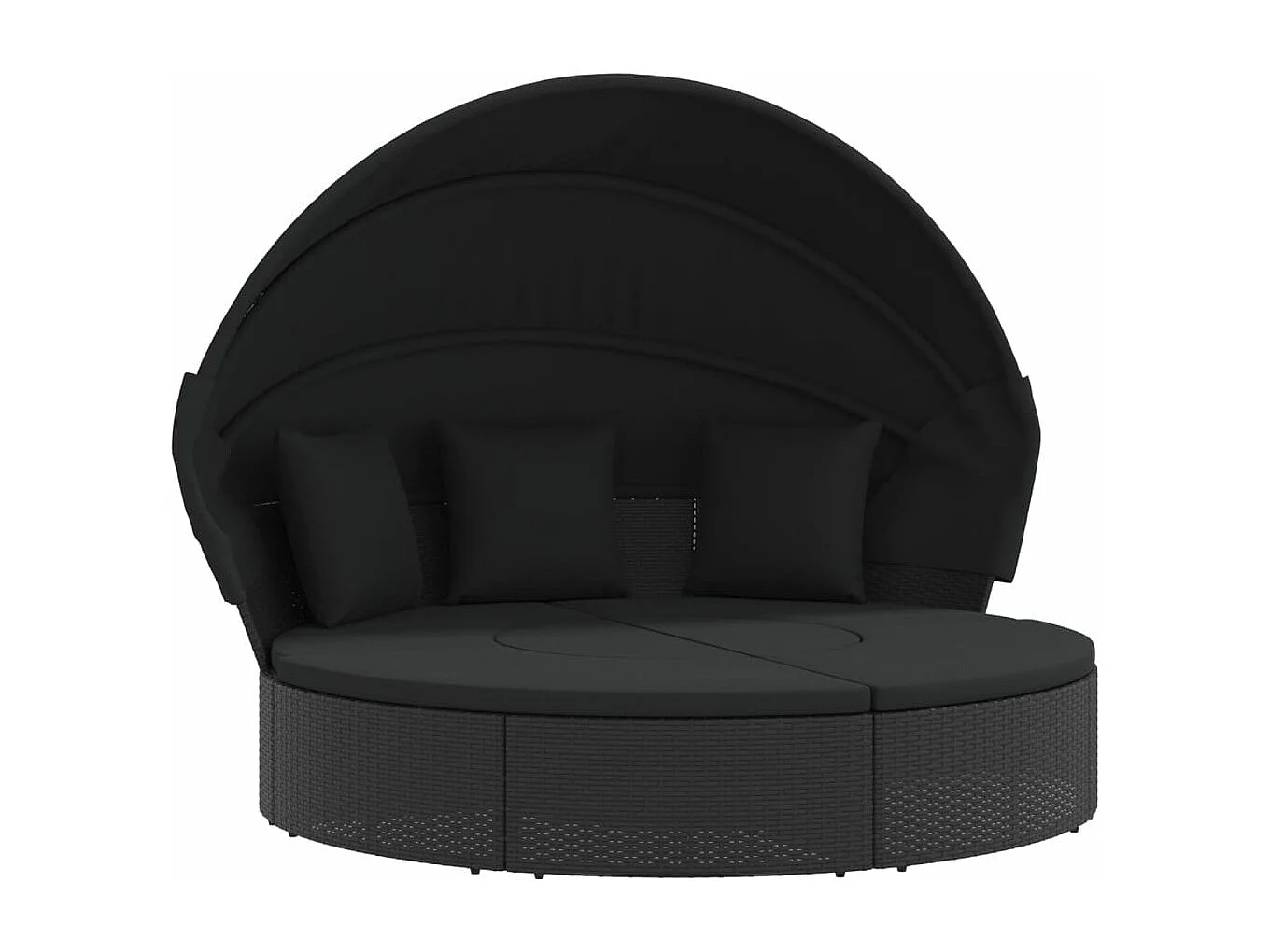 Loungebed met luifel en kussens poly rattan zwart