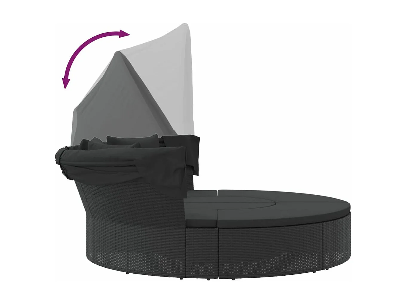Loungebed met luifel en kussens poly rattan zwart