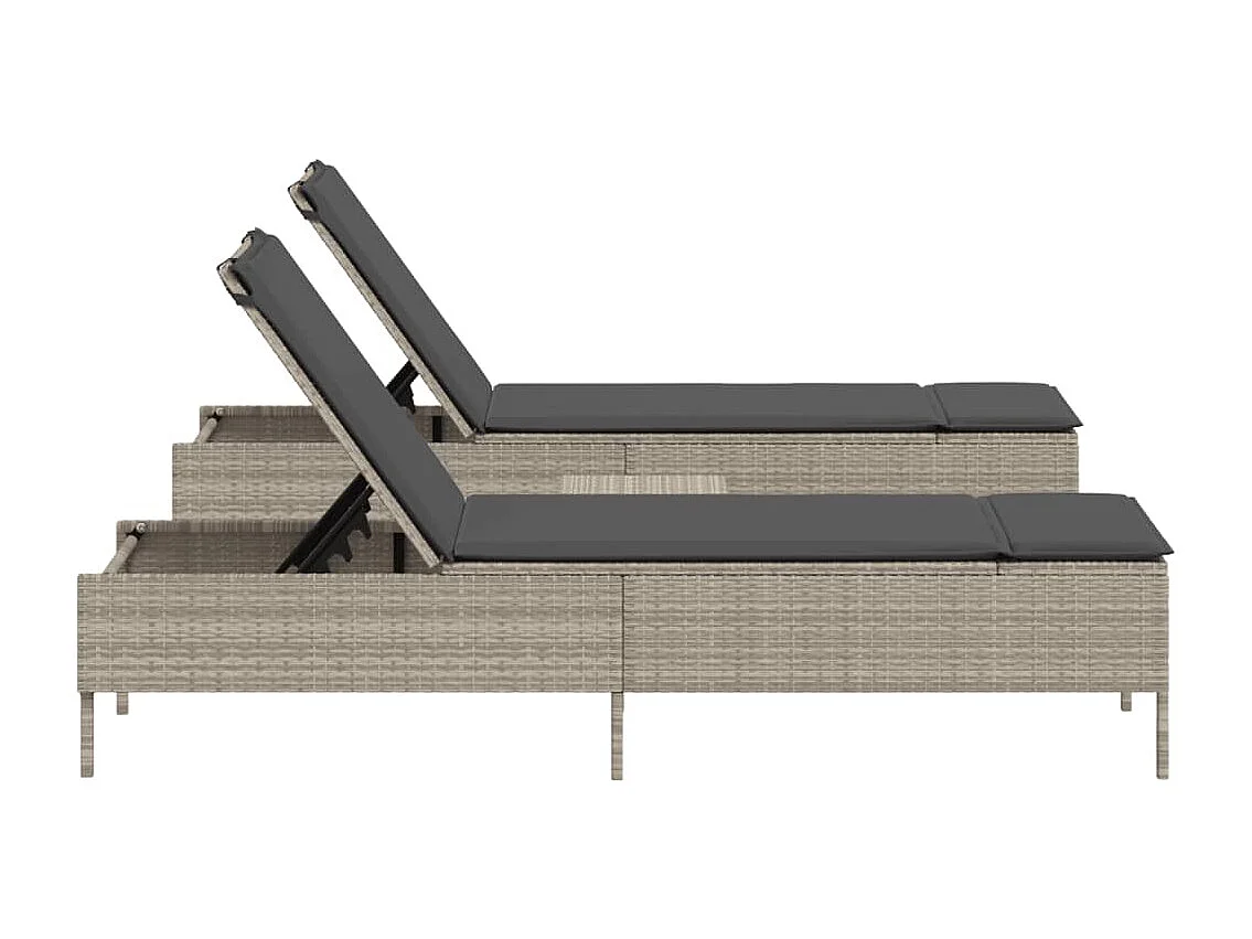 Ensemble de chaises longues avec coussins 3pcs gris clair rotin