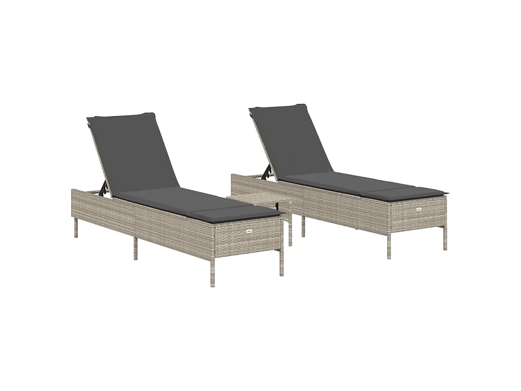 3-delige Ligbeddenset met kussens poly rattan lichtgrijs