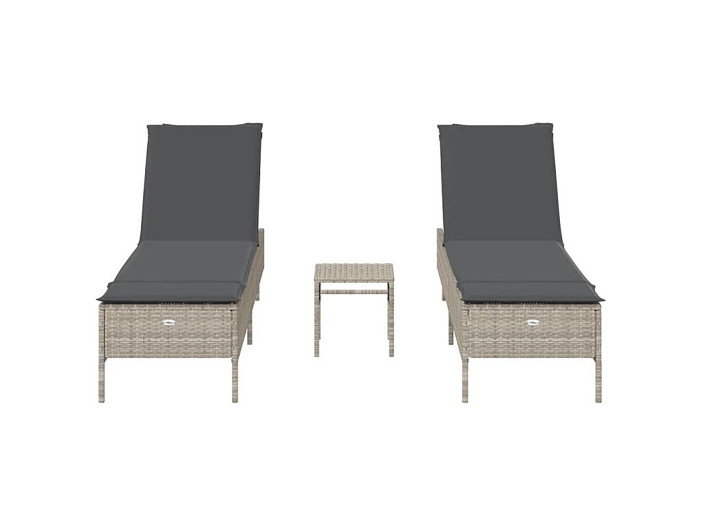 3-delige Ligbeddenset met kussens poly rattan lichtgrijs