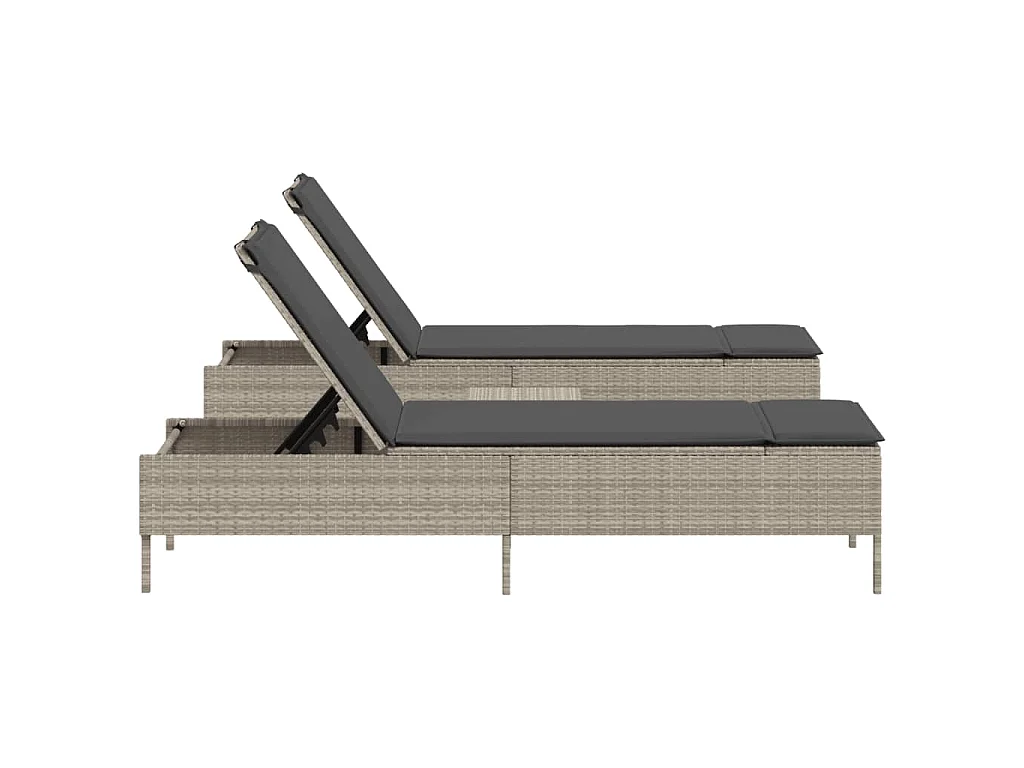 3-delige Ligbeddenset met kussens poly rattan lichtgrijs