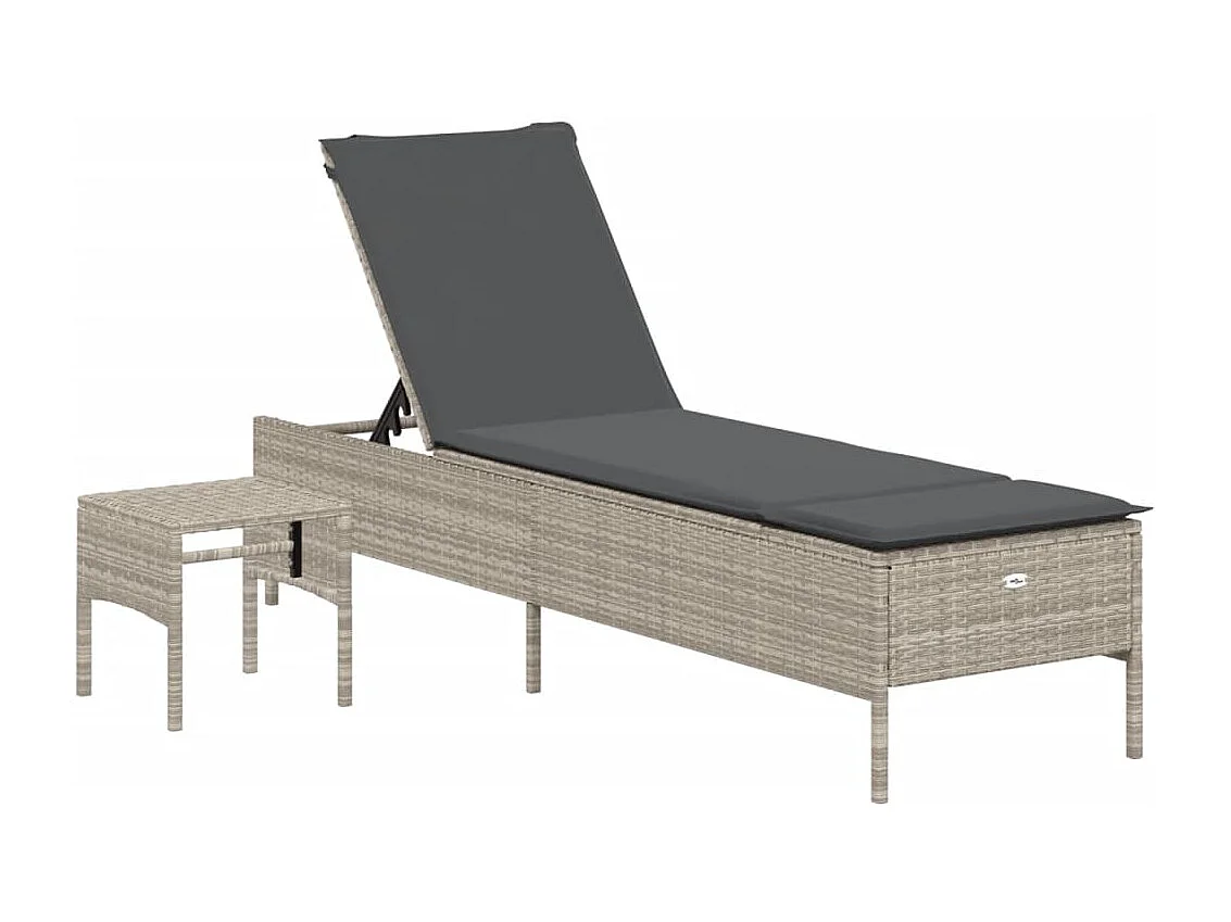 3-delige Ligbeddenset met kussens poly rattan lichtgrijs