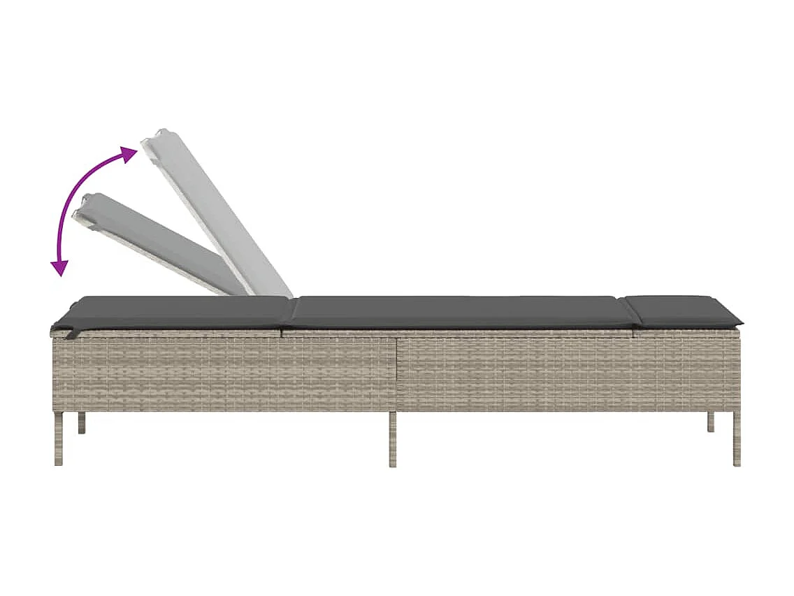 3-delige Ligbeddenset met kussens poly rattan lichtgrijs