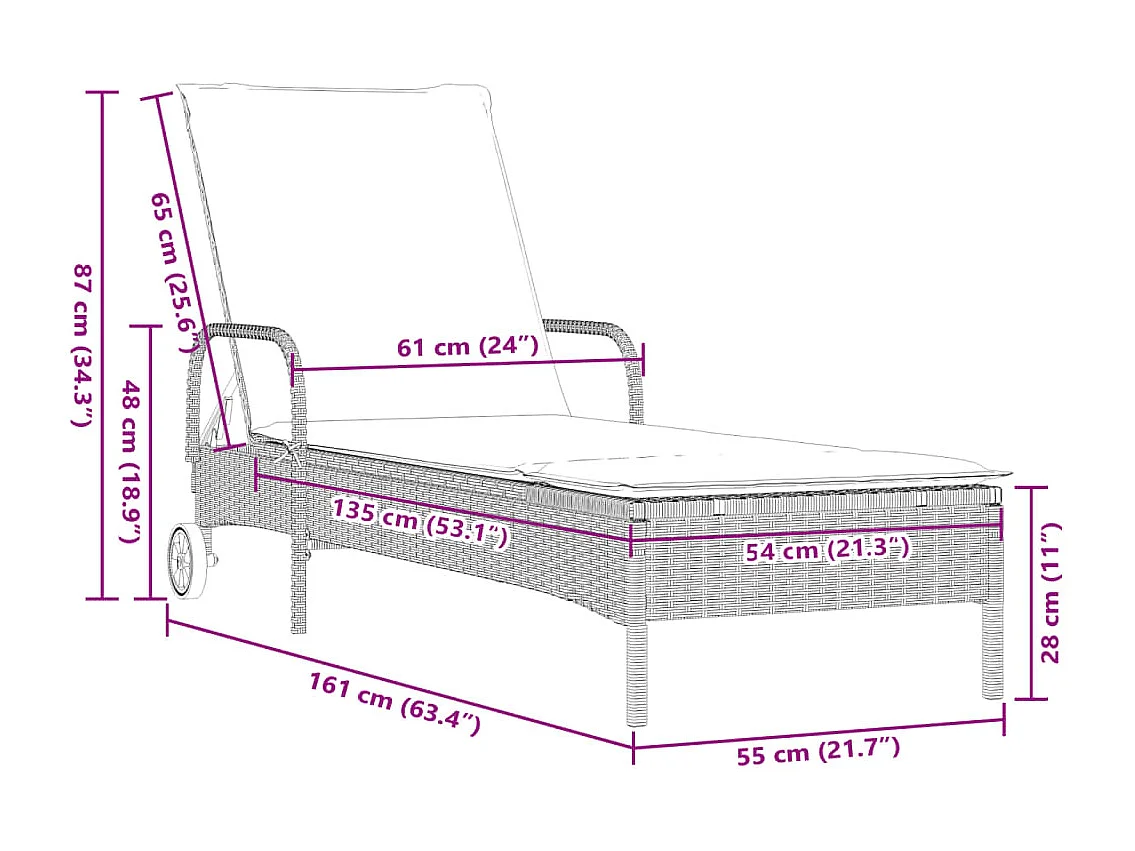 Chaises longues avec coussins lot de 2 gris résine tressée