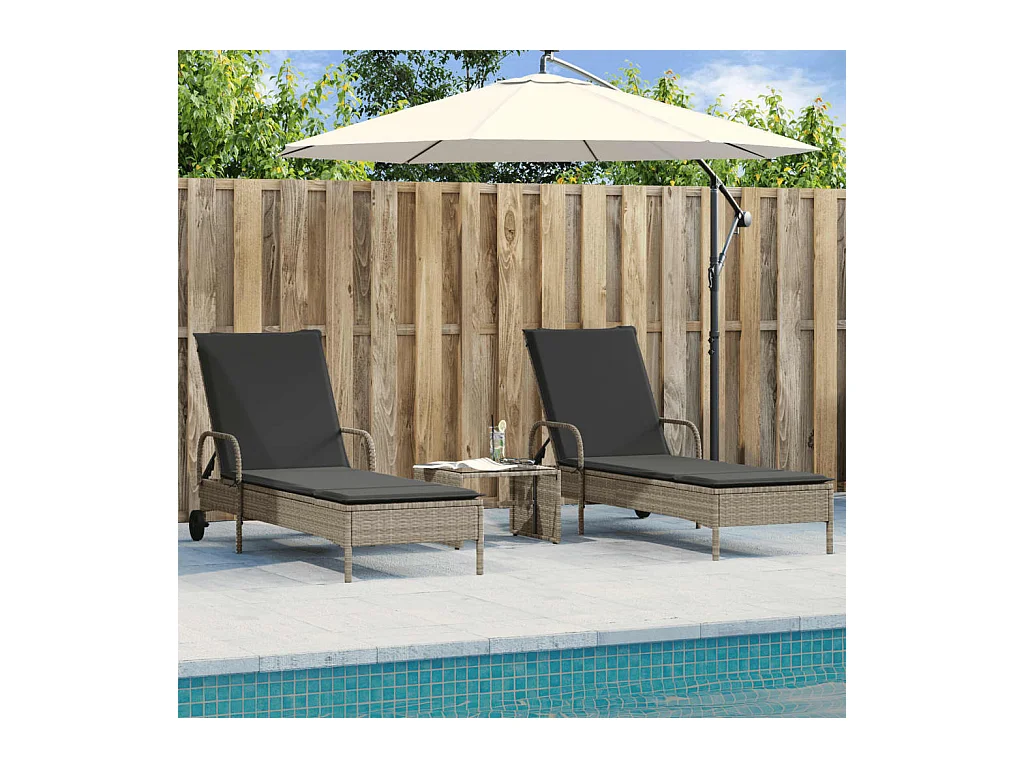 Chaises longues avec coussins lot de 2 gris résine tressée