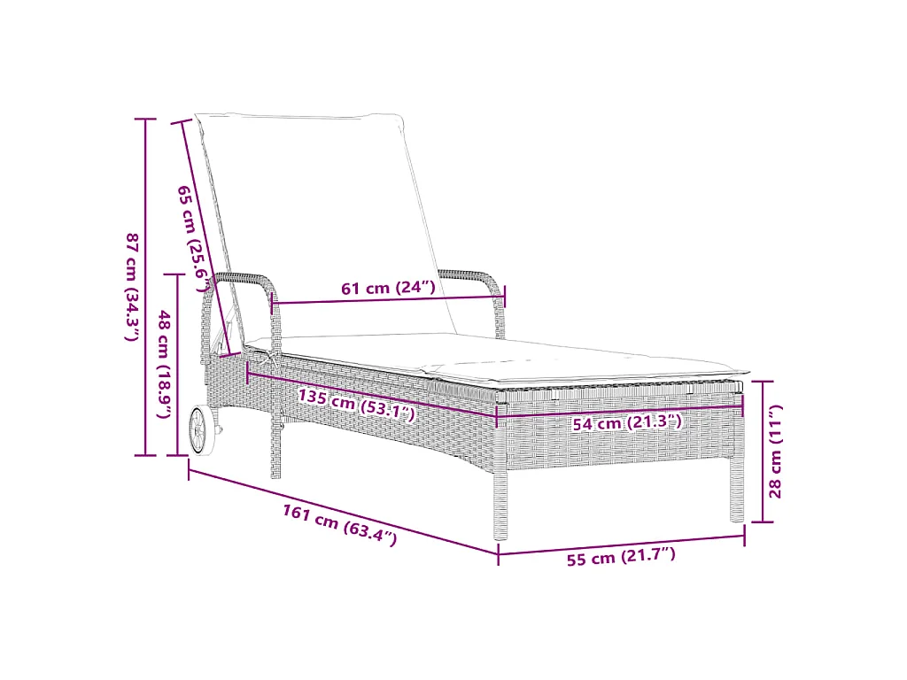 Ligstoelen 2 st met kussen poly rattan lichtgrijs
