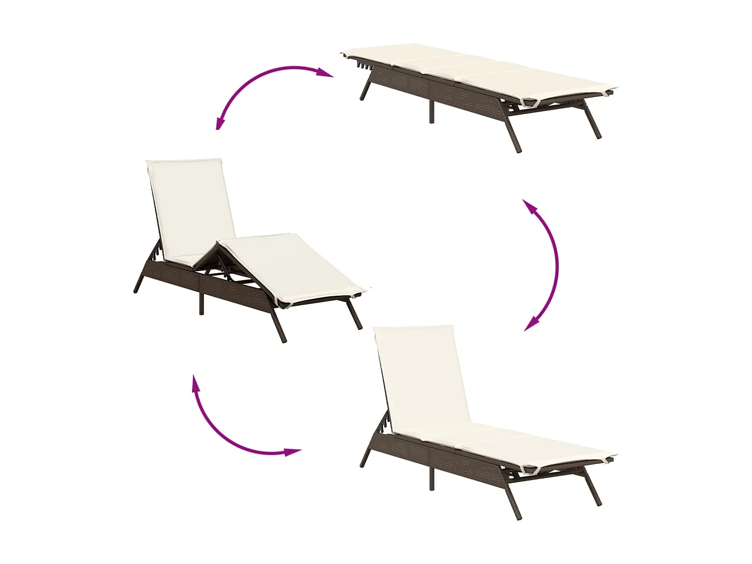 Ligstoelen 2 st met kussens poly rattan bruin