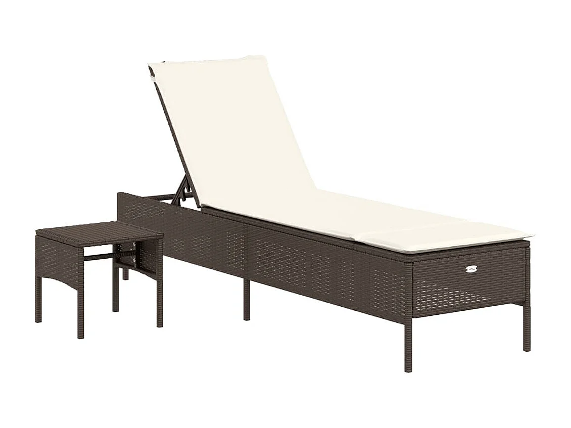 3-delige Ligbeddenset met kussens poly rattan bruin