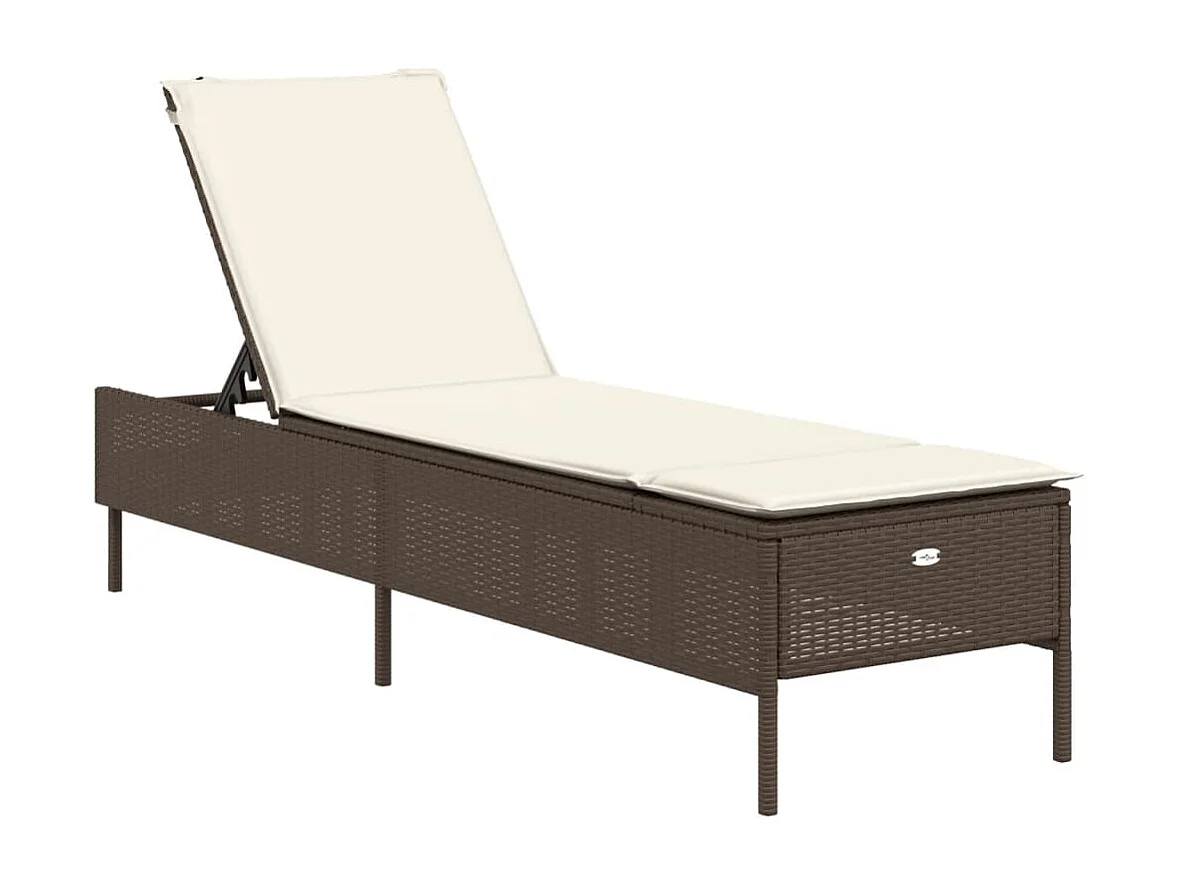 3-delige Ligbeddenset met kussens poly rattan bruin