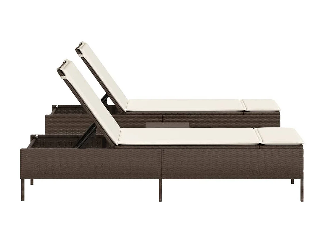 Ensemble de chaises longues et coussins 3 pcs marron poly rotin
