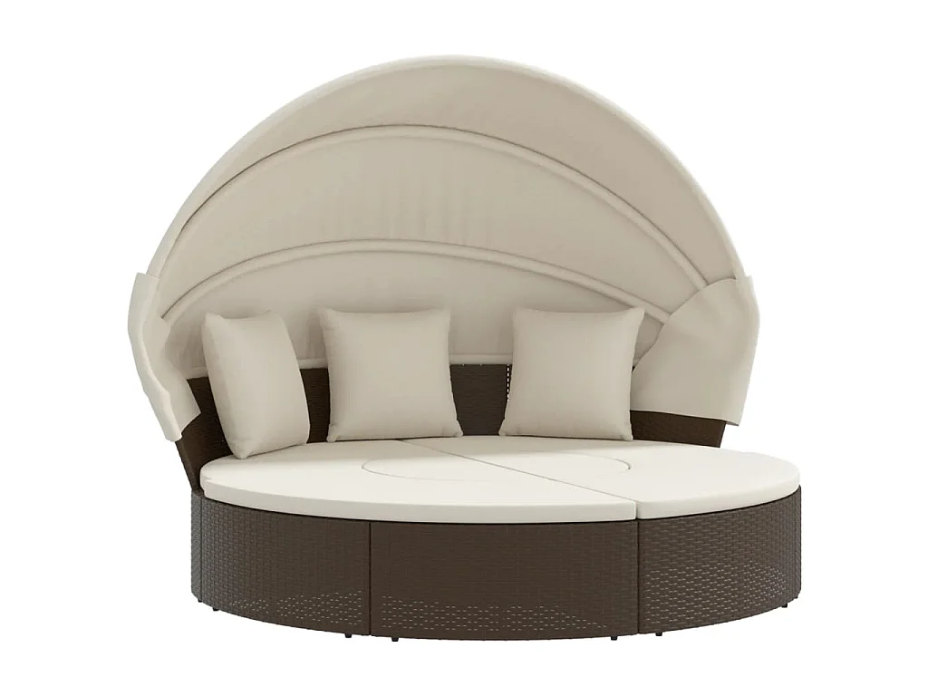 Lettino Prendisole Esterno Tetto e Cuscini Marrone Polyrattan