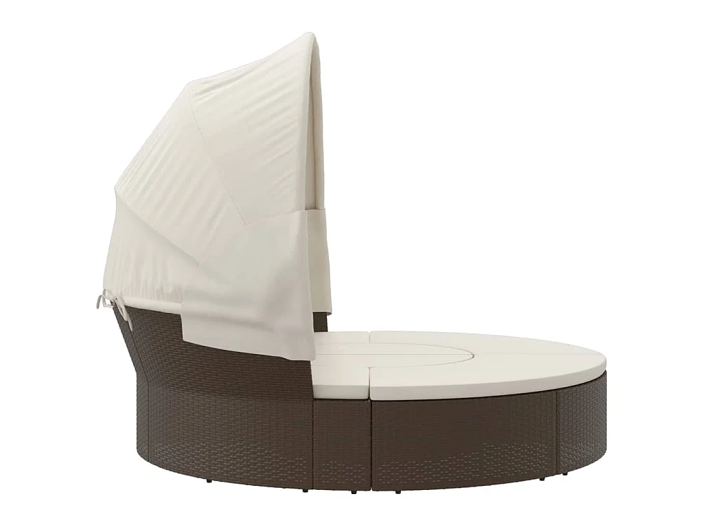 Lettino Prendisole Esterno Tetto e Cuscini Marrone Polyrattan