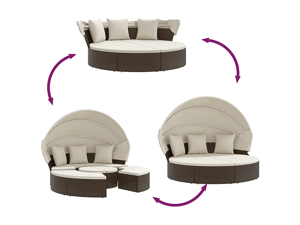 Lettino Prendisole Esterno Tetto e Cuscini Marrone Polyrattan